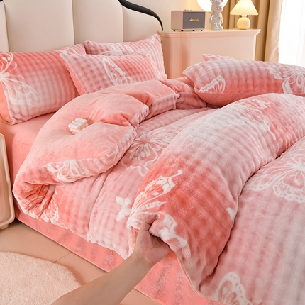 91家纺网 家纺一手货源 找家纺 （总）千嘻汇家纺 2024新款兔兔绒牛奶绒泡泡四件套