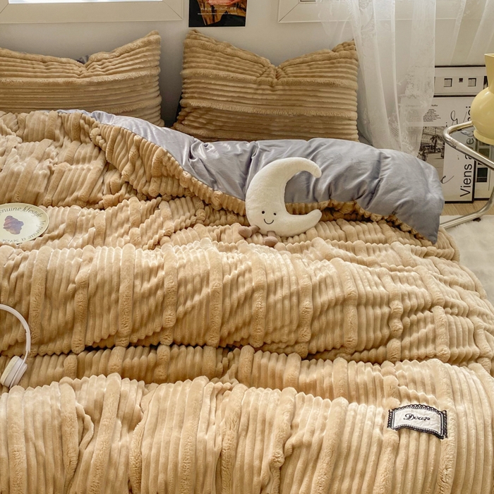 91家纺网 家纺一手货源 找家纺 2025新款秋冬澳密绒保暖四件套-雪瑞系列 雪瑞-驼色