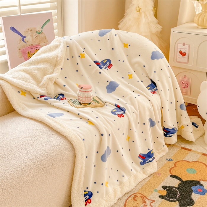 91家纺网 家纺一手货源 找家纺 我心家纺 2024新款高克重羊羔绒毛毯毯子 小飞机