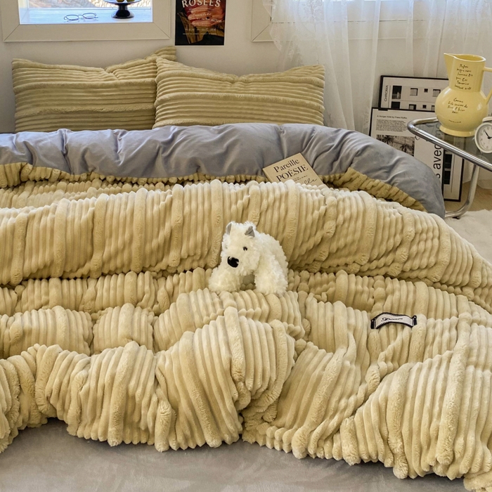 91家纺网 家纺一手货源 找家纺 2025新款秋冬澳密绒保暖四件套-雪瑞系列 雪瑞-浅咖