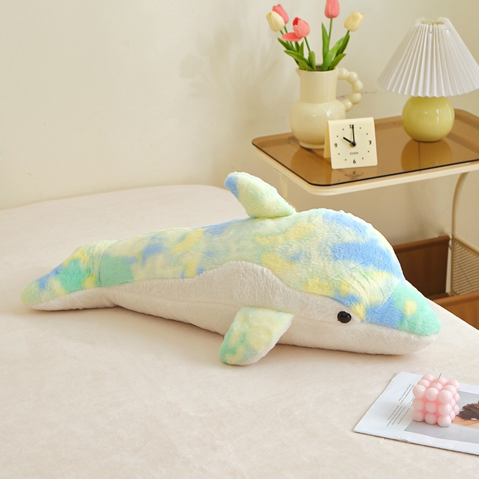 91家纺网 家纺一手货源 找家纺 2024新款秋冬扎染绒玩偶公仔儿童玩具礼品直播赠品-扎染海豚 扎染-绿色