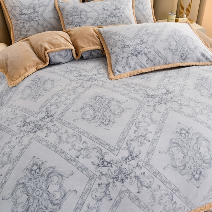 91家纺网 家纺一手货源 找家纺 星窝 2025新款直播9斤高克重冰岛臻棉绒印花牛奶绒四件套（控价标准不低于139）初遇灰