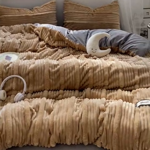 91家纺网 家纺一手货源 找家纺 2025新款秋冬澳密绒保暖四件套-雪瑞系列 雪瑞-驼色