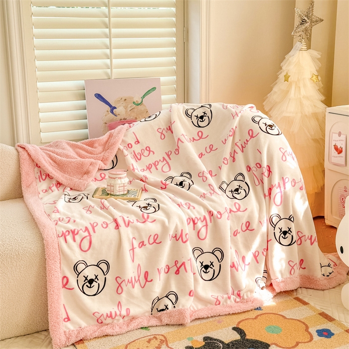 91家纺网 家纺一手货源 找家纺 我心家纺 2024新款高克重羊羔绒毛毯毯子 俏皮熊