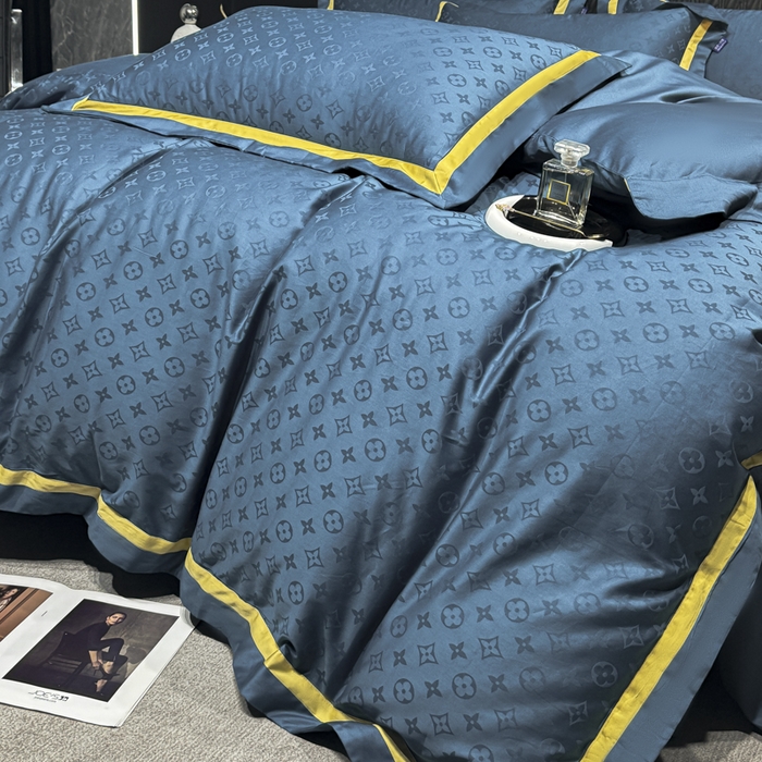 91家纺网 家纺一手货源 找家纺 2024新款轻奢双拼角全棉提花四件套 遇见经典-孔雀蓝