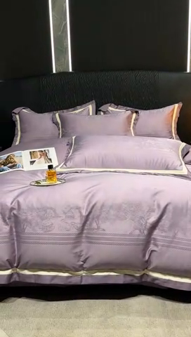 91家纺网 家纺一手货源 找家纺 2024新款轻奢双拼角全棉提花四件套 卡格洛-紫色