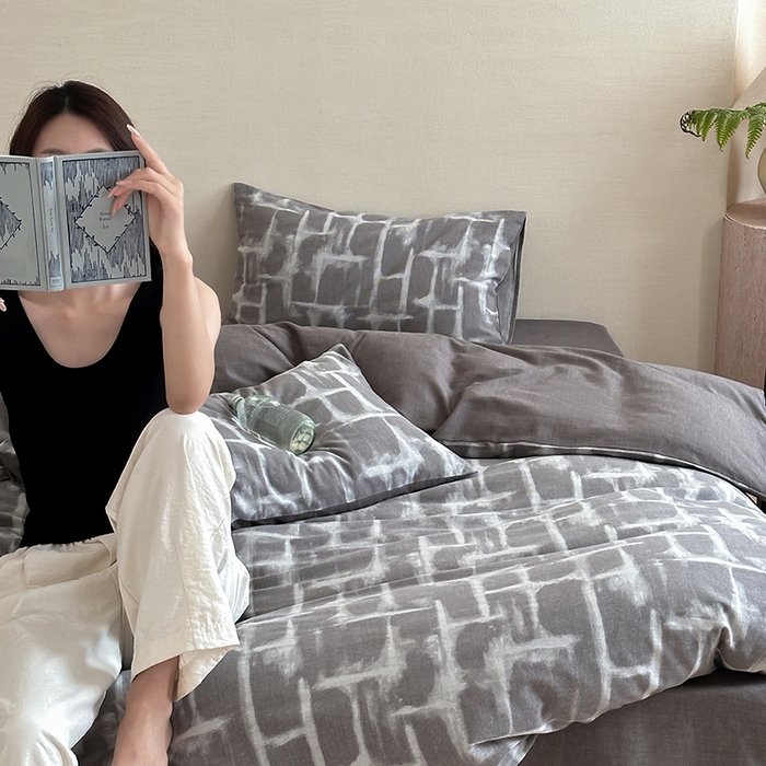 91家纺网 家纺一手货源 找家纺 2024新款全棉水洗提花工艺四件套-空间 空间灰