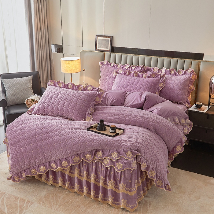 91家纺网 家纺一手货源 找家纺 虹星家纺 2024新款可拆卸宝宝绒夹棉床裙三四件套-盛世芳华 盛世芳华 香芋紫