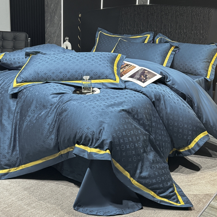 91家纺网 家纺一手货源 找家纺 2024新款轻奢双拼角全棉提花四件套 遇见经典-孔雀蓝