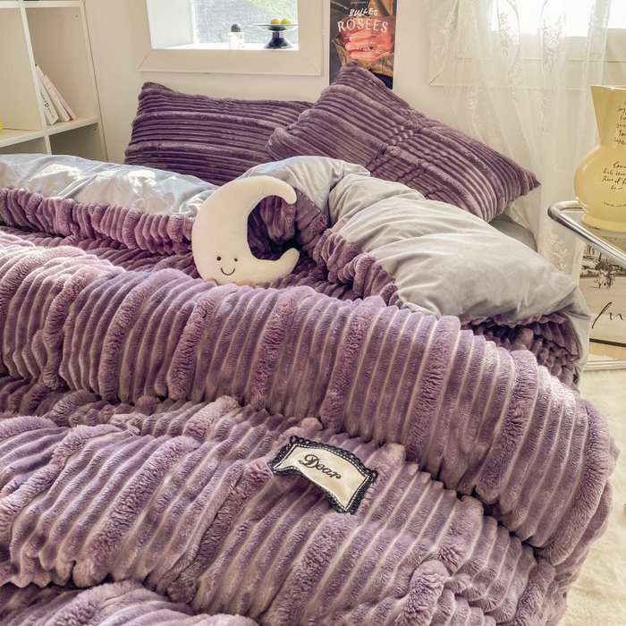 91家纺网 家纺一手货源 找家纺 2025新款秋冬澳密绒保暖四件套-雪瑞系列 雪瑞-紫色