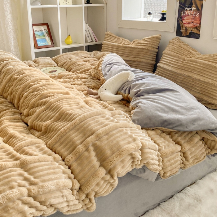 91家纺网 家纺一手货源 找家纺 2025新款秋冬澳密绒保暖四件套-雪瑞系列 雪瑞-驼色