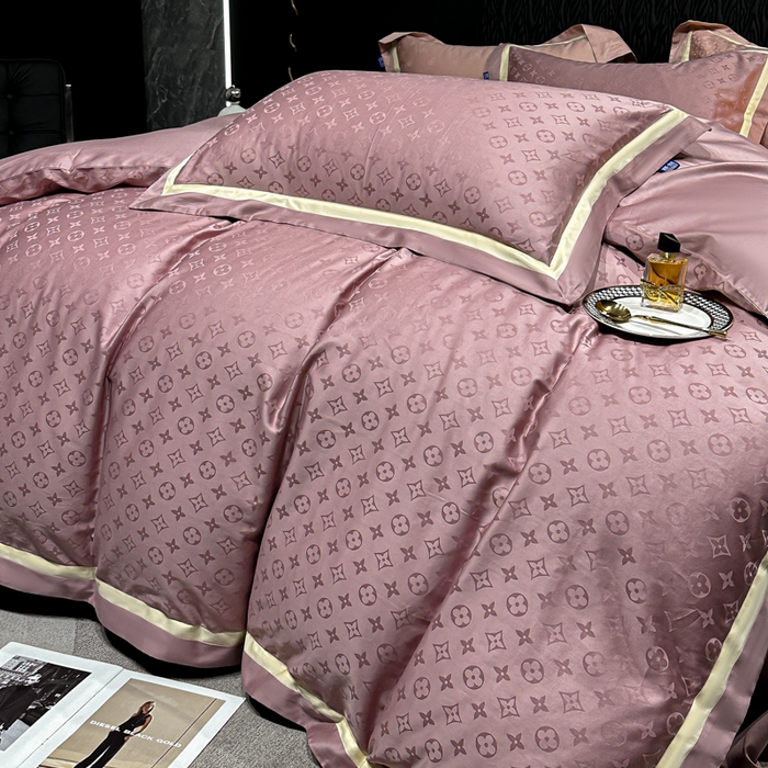 91家纺网 家纺一手货源 找家纺 2024新款轻奢双拼角全棉提花四件套 遇见经典-梅子粉