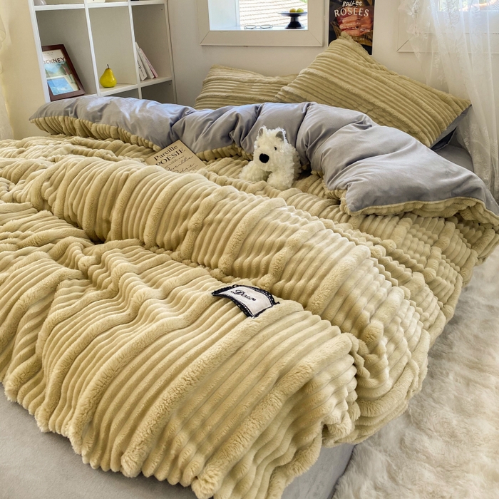 91家纺网 家纺一手货源 找家纺 2025新款秋冬澳密绒保暖四件套-雪瑞系列 雪瑞-浅咖