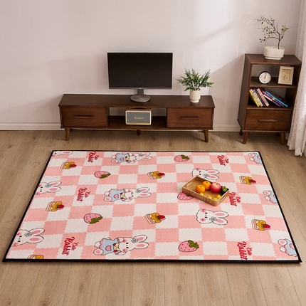 91家纺网 家纺一手货源 找家纺 2024新款高克重牛奶绒海绵地垫 可爱兔兔