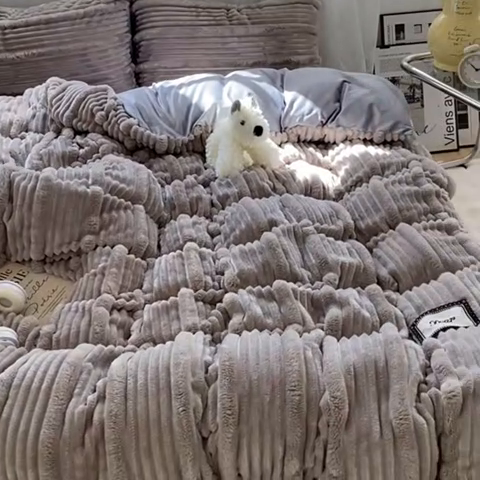 91家纺网 家纺一手货源 找家纺 2025新款秋冬澳密绒保暖四件套-雪瑞系列 雪瑞-灰色