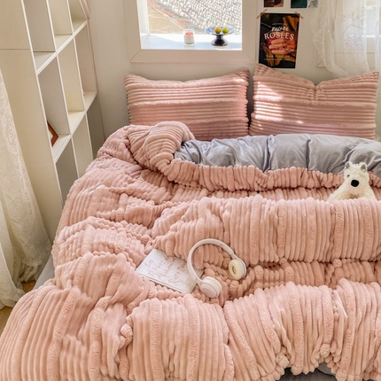 2025新款秋冬澳密绒保暖四件套-雪瑞系列 雪瑞-粉色