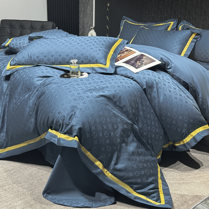 91家纺网 家纺一手货源 找家纺 2024新款轻奢双拼角全棉提花四件套 遇见经典-孔雀蓝