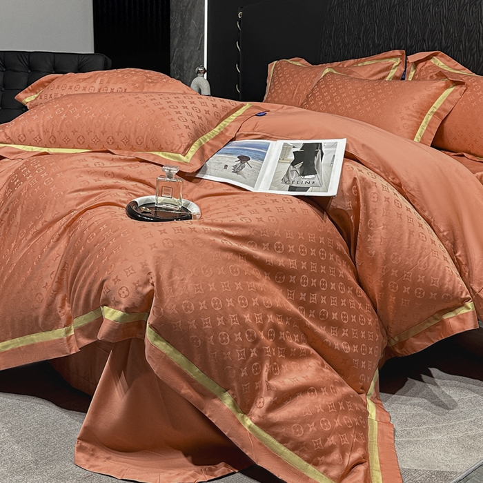 91家纺网 家纺一手货源 找家纺 2024新款轻奢双拼角全棉提花四件套 遇见经典-活力橙