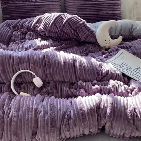 91家纺网 家纺一手货源 找家纺 2025新款秋冬澳密绒保暖四件套-雪瑞系列 雪瑞-紫色