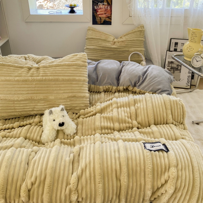 91家纺网 家纺一手货源 找家纺 2025新款秋冬澳密绒保暖四件套-雪瑞系列 雪瑞-浅咖