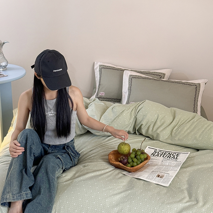 91家纺网 家纺一手货源 找家纺 2024新款全棉13370数码印花四件套-塔可可系列第一组 塔可可绿