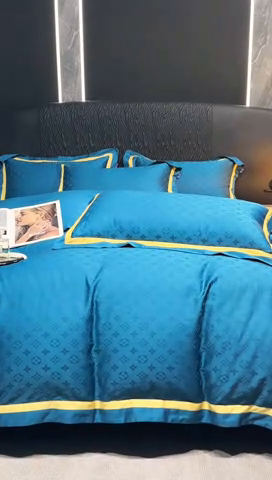 91家纺网 家纺一手货源 找家纺 2024新款轻奢双拼角全棉提花四件套 遇见经典-孔雀蓝