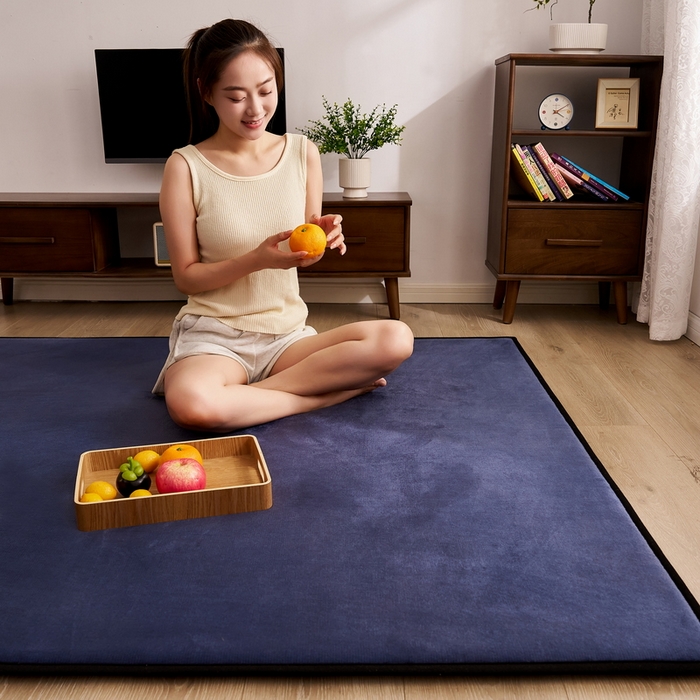 91家纺网 家纺一手货源 找家纺 2024新款高克重牛奶绒海绵地垫 海蓝