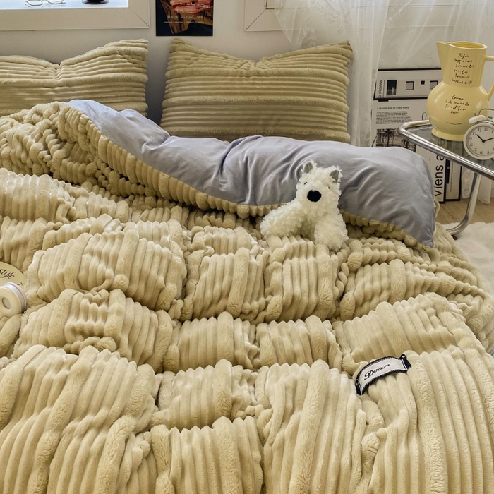 91家纺网 家纺一手货源 找家纺 2025新款秋冬澳密绒保暖四件套-雪瑞系列 雪瑞-浅咖