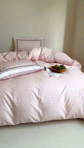 91家纺网 家纺一手货源 找家纺 2024新款全棉13370数码印花四件套-塔可可系列第二组 塔可可粉第二组