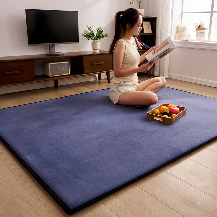 91家纺网 家纺一手货源 找家纺 2024新款高克重牛奶绒海绵地垫 海蓝