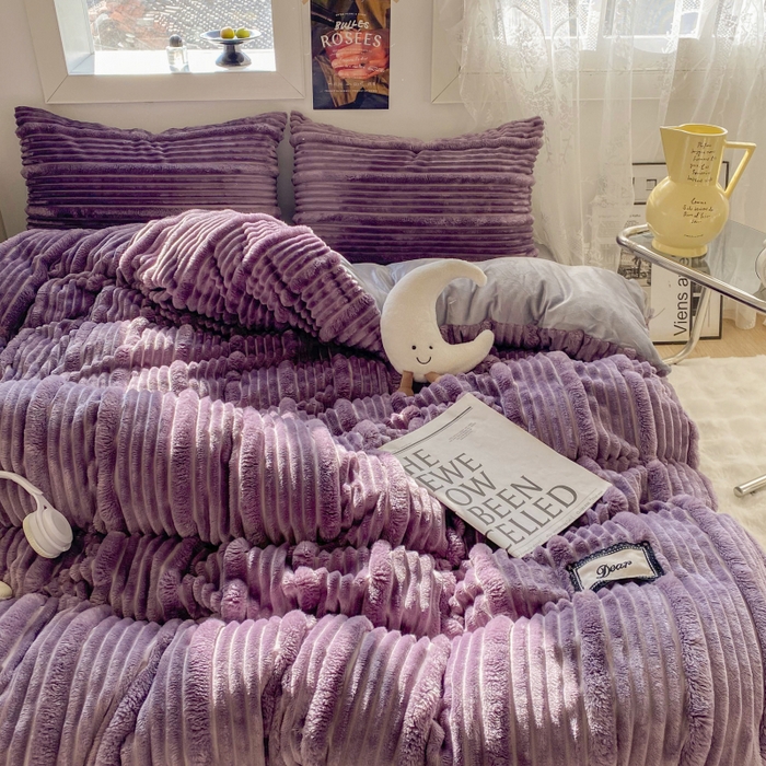 91家纺网 家纺一手货源 找家纺 2025新款秋冬澳密绒保暖四件套-雪瑞系列 雪瑞-紫色