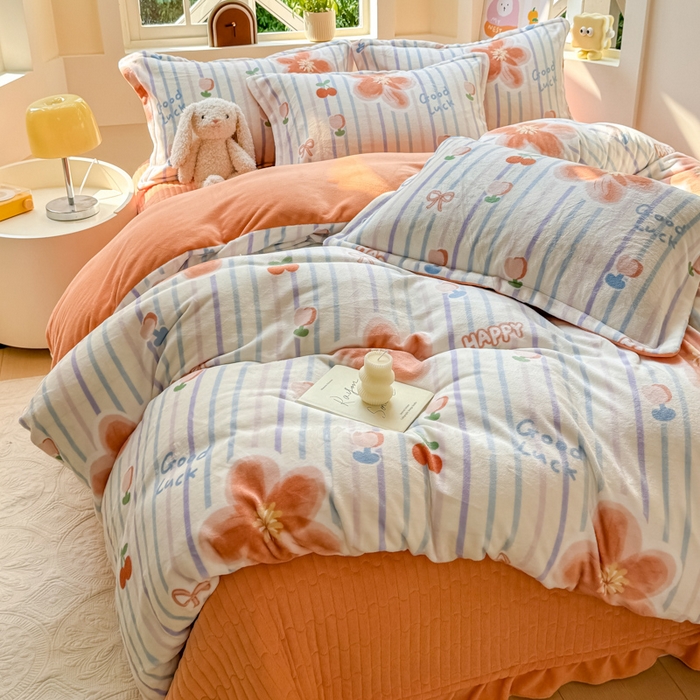 91家纺网 家纺一手货源 找家纺 梦可莱家居 2024秋冬牛奶绒韩系ins印花床盖四件套 梦话