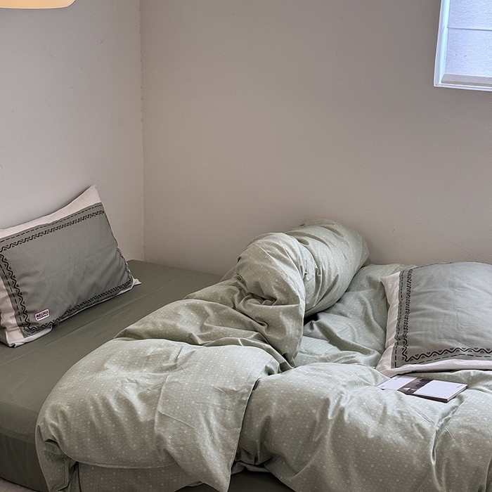 91家纺网 家纺一手货源 找家纺 2024新款全棉13370数码印花四件套-塔可可系列第二组 塔可可绿第二组