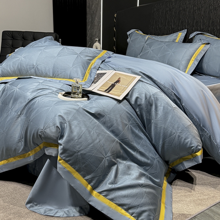 91家纺网 家纺一手货源 找家纺 2024新款轻奢双拼角全棉提花四件套 格拉斯-月光兰