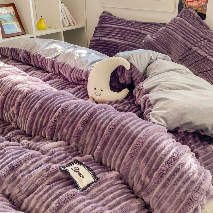 91家纺网 家纺一手货源 找家纺 2025新款秋冬澳密绒保暖四件套-雪瑞系列 雪瑞-紫色