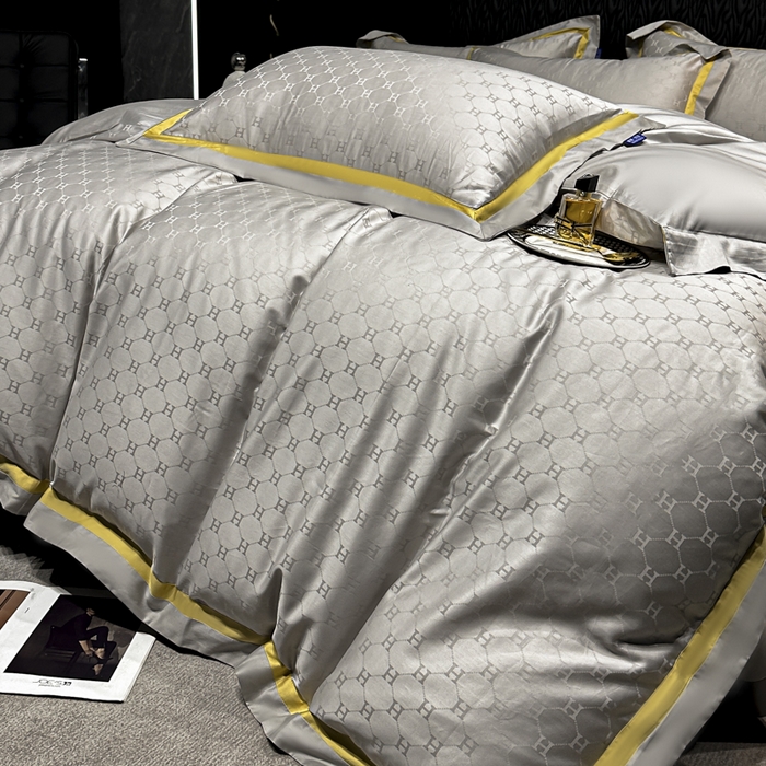 91家纺网 家纺一手货源 找家纺 2024新款轻奢双拼角全棉提花四件套 梵雅-雅士灰