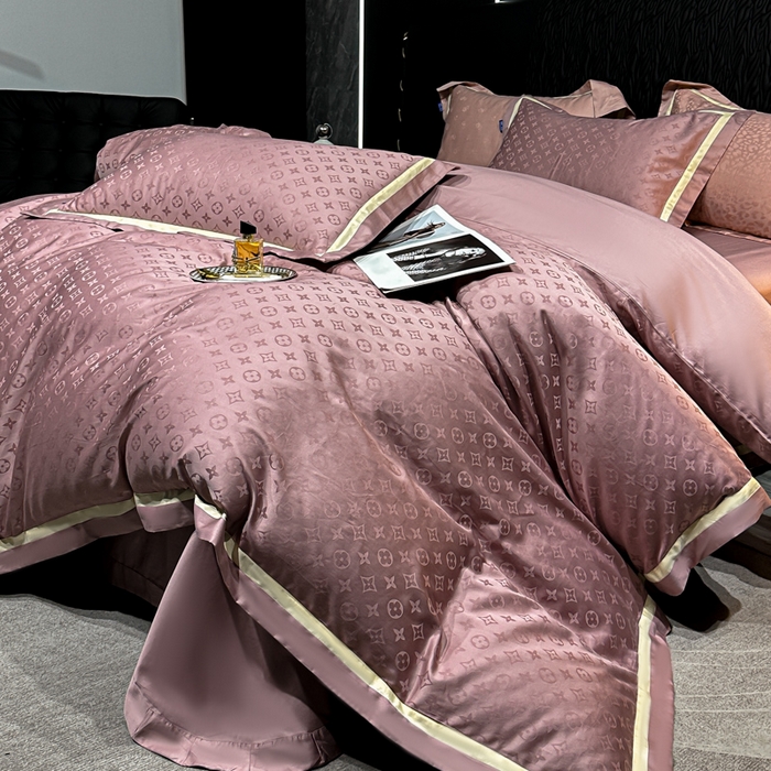 91家纺网 家纺一手货源 找家纺 2024新款轻奢双拼角全棉提花四件套 遇见经典-梅子粉