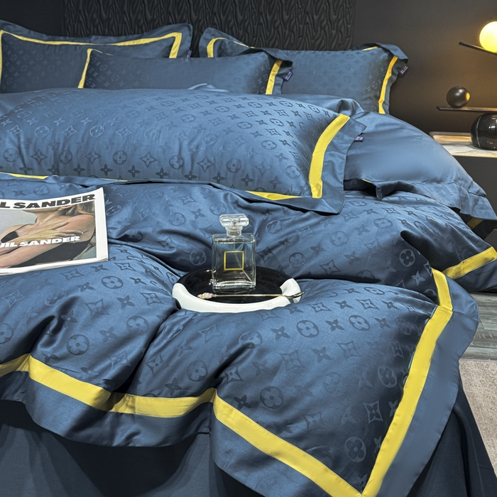 91家纺网 家纺一手货源 找家纺 2024新款轻奢双拼角全棉提花四件套 遇见经典-孔雀蓝