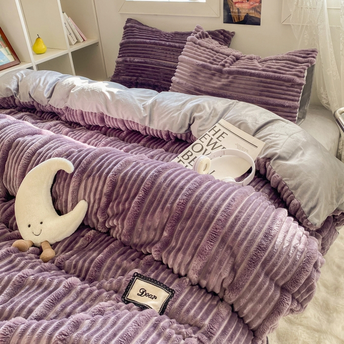 91家纺网 家纺一手货源 找家纺 2025新款秋冬澳密绒保暖四件套-雪瑞系列 雪瑞-紫色