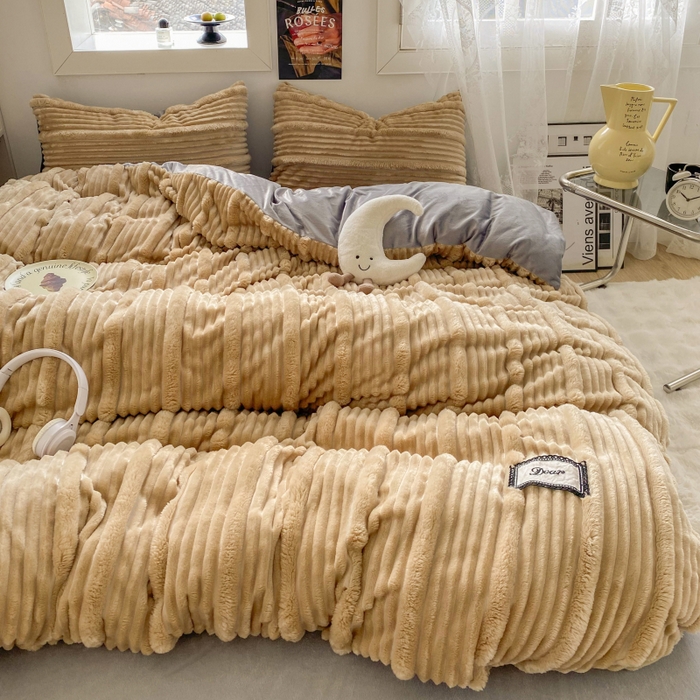 91家纺网 家纺一手货源 找家纺 2025新款秋冬澳密绒保暖四件套-雪瑞系列 雪瑞-驼色