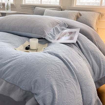 91家纺网 家纺一手货源 找家纺 （总) 2024新款A类雕花绒牛奶绒宝宝绒兔绒新品保暖四件套套件 -米鹿提