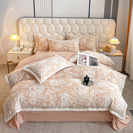 91家纺网 家纺一手货源 找家纺 （总）芷卧 2025新款高克重立体雕花牛奶绒床单款四件套