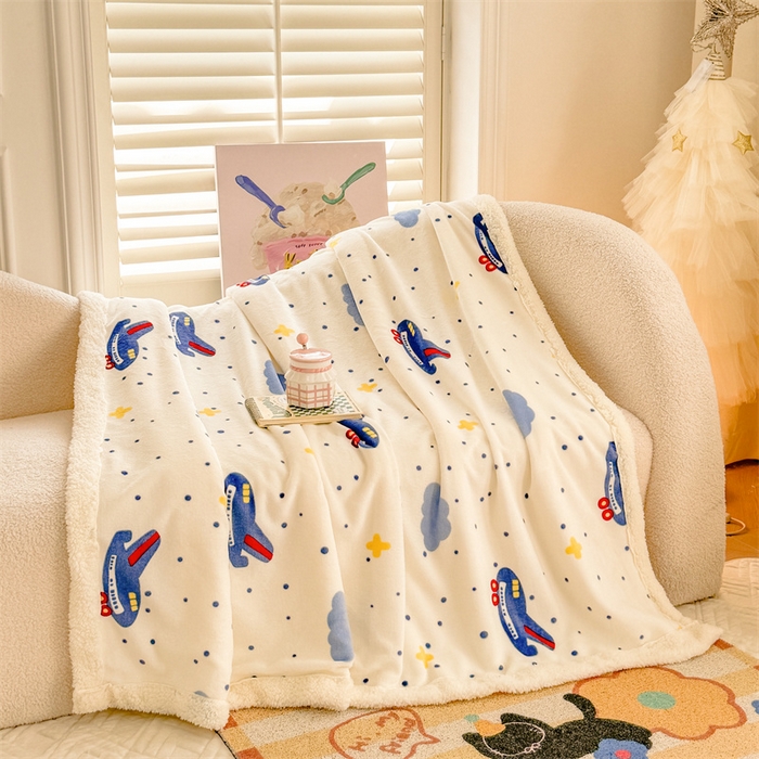 91家纺网 家纺一手货源 找家纺 我心家纺 2024新款高克重羊羔绒毛毯毯子 小飞机