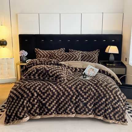 91家纺网 家纺一手货源 找家纺 （总）仟网汇 2024新款兔毛绒法式宽边牛奶绒四件套