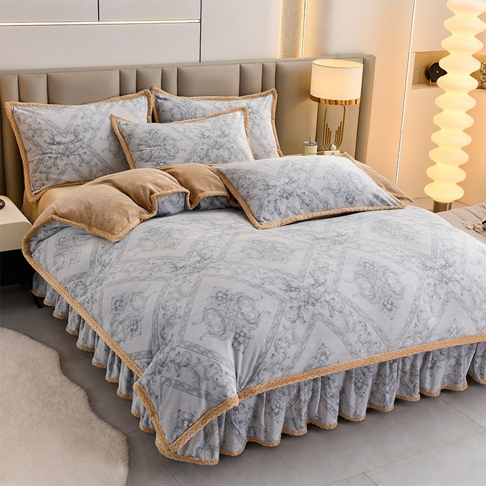 91家纺网 家纺一手货源 找家纺 星窝 2025新款直播9斤高克重冰岛臻棉绒印花牛奶绒四件套（控价标准不低于139）初遇灰