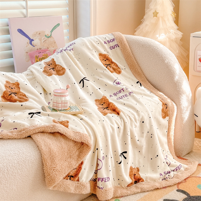 91家纺网 家纺一手货源 找家纺 我心家纺 2024新款高克重羊羔绒毛毯毯子 绅士小熊