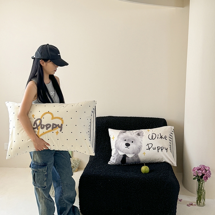 91家纺网 家纺一手货源 找家纺 2024新款全棉数码毛巾绣ins系列四件套 狗狗先生