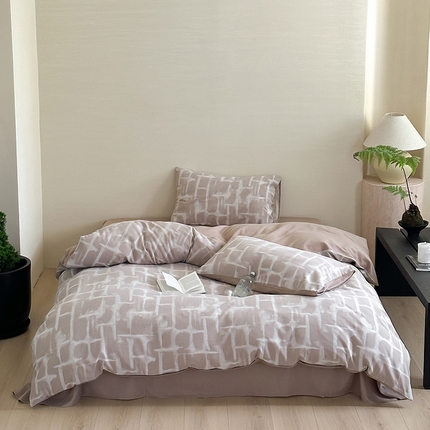 91家纺网 家纺一手货源 找家纺 2024新款全棉水洗提花工艺四件套-空间 空间驼