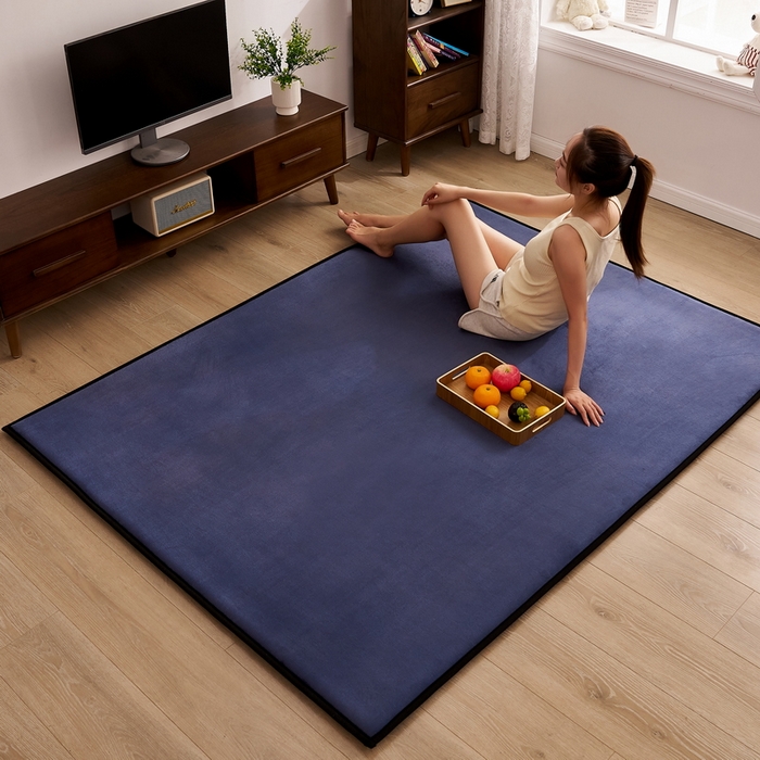 91家纺网 家纺一手货源 找家纺 2024新款高克重牛奶绒海绵地垫 海蓝