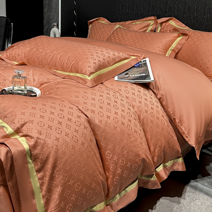 91家纺网 家纺一手货源 找家纺 2024新款轻奢双拼角全棉提花四件套 遇见经典-活力橙